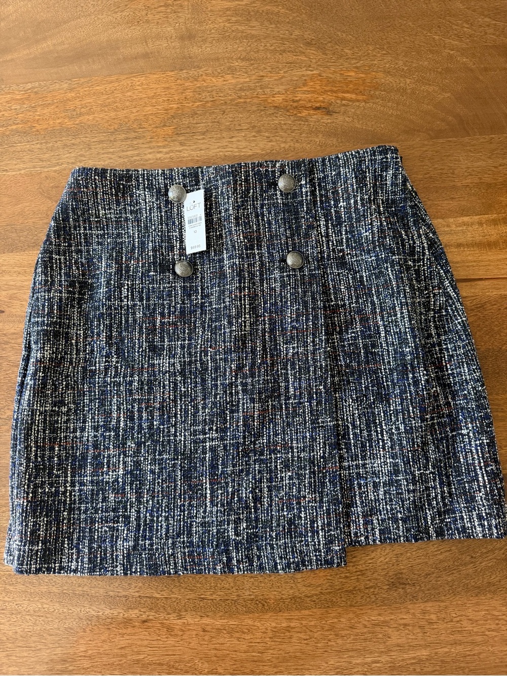 LOFT Navy Tweed Mini Skirt with Button Accents